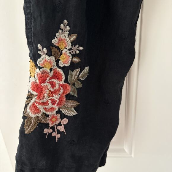 Johnny Was JW Los Angeles Linen Pants Embroidered Wide Leg Cropped Black Boho S - Picture 5 of 7